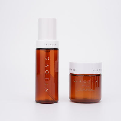 ขวดพลาสติกเครื่องสำอางสีเหลืองอำพันบรรจุภัณฑ์บำรุงผิว PET ปลอดสารพิษไม่มีกลิ่น