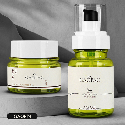 40ml 50ml 130ml ขวดโลชั่นพลาสติกสีเขียวชุดบรรจุภัณฑ์เครื่องสำอางสุดหรู