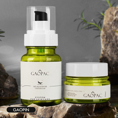 40ml 50ml 130ml ขวดโลชั่นพลาสติกสีเขียวชุดบรรจุภัณฑ์เครื่องสำอางสุดหรู