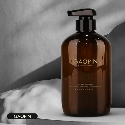 10.14oz 13.52oz ขวดแชมพูพลาสติกกลมแบนสีน้ำตาลเป็นมิตรกับสิ่งแวดล้อม